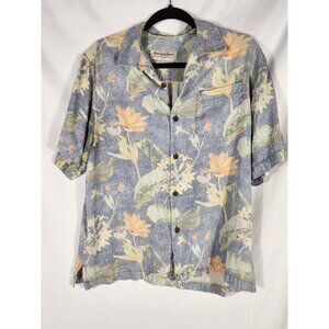 Tommy Bahama Womens Silk Hawaiian Floral Shirt Button Up Lt Blue Money Beach S/P